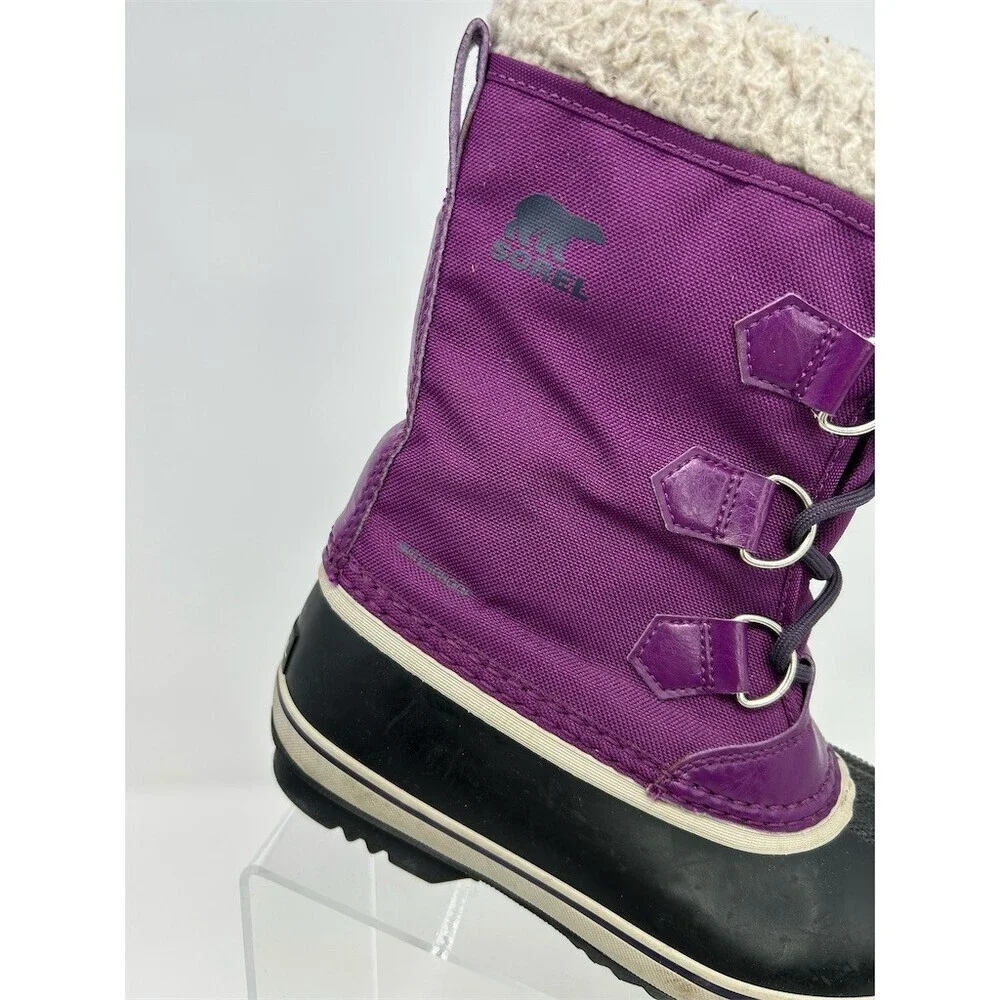 SOREL Kids Winter Snow Duck Boots Purple Waterproof Faux Fur Lined Lace Up 3